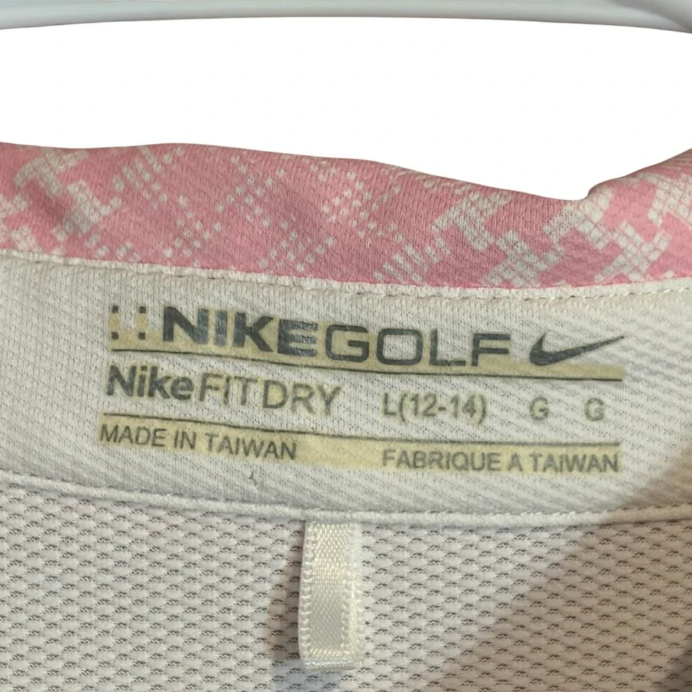 Nike Golf Womens Pink Houndstooth Sleeveless Polo Shirt Fit Dry Large 12-14 - Picture 7 of 8